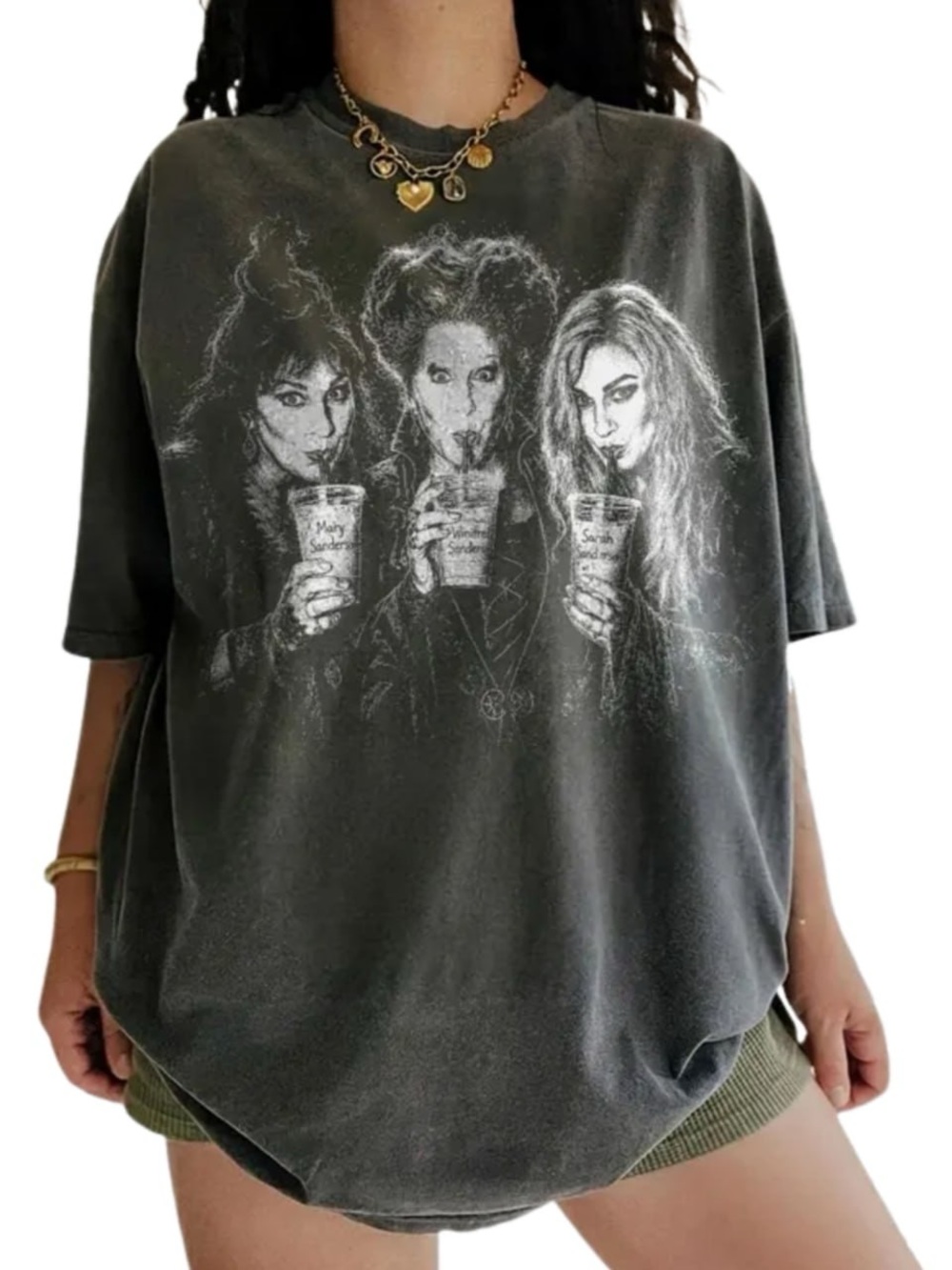 Comfort Colors Pepper Short Sleeve Tee with White Witch Trio Graphic